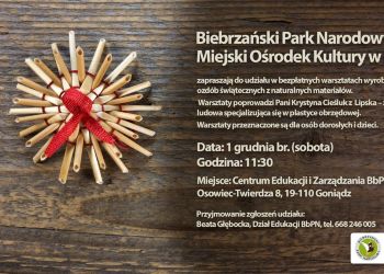 Zapraszamy do udziału w bezpłatnych warsztatach wyrobu tradycyjnych ozdób świątecznych z naturalnych materiałów.